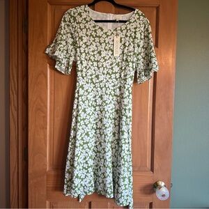 Roolee NWT Green and White Floral Midi Dress